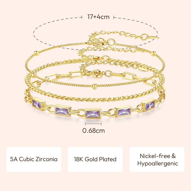 GexTyde Gold Birthstone Bracelet for Women, 18K Gold Plated Layered Jewelry Bracelet Set, Women Dainty Stackable Bracelets Link Paperclip Chain Valentines Day Gift for Women - Image 4